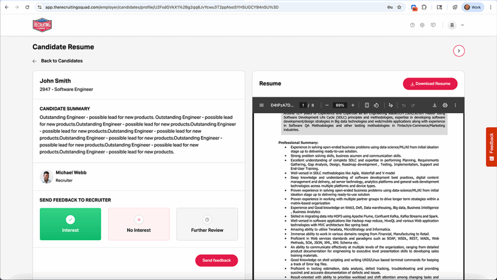 Candidate Submission Image | Platform Page | The Recruiting Squad