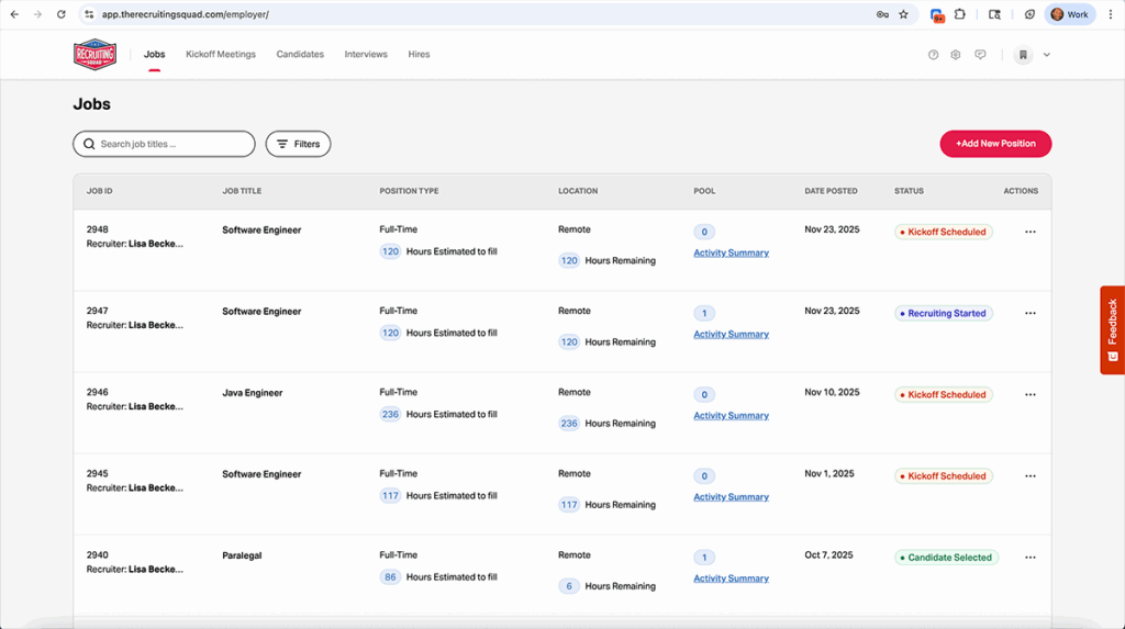 Dashboard Image | Platform Page | The Recruiting Squad